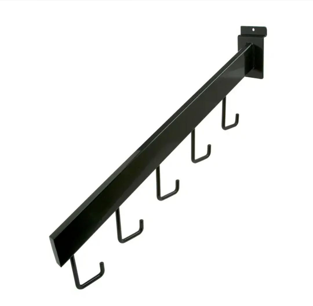 Can-Bramar 16" Waterfall Slatwall Arm – 1/2" X 1 1/2" Rectangular Tubing, 10-Pack, Black, Raised Tip For Retail Displays